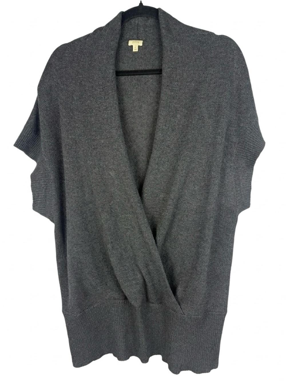J.CREW Wool Cashmere Blend Faux Wrap Sweater Top Cap Sleeve Charcoal Grey L